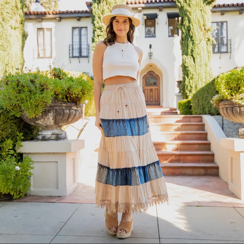 Young Threads Bohemian Patchwork Maxi Skirt - Blu… - image 1